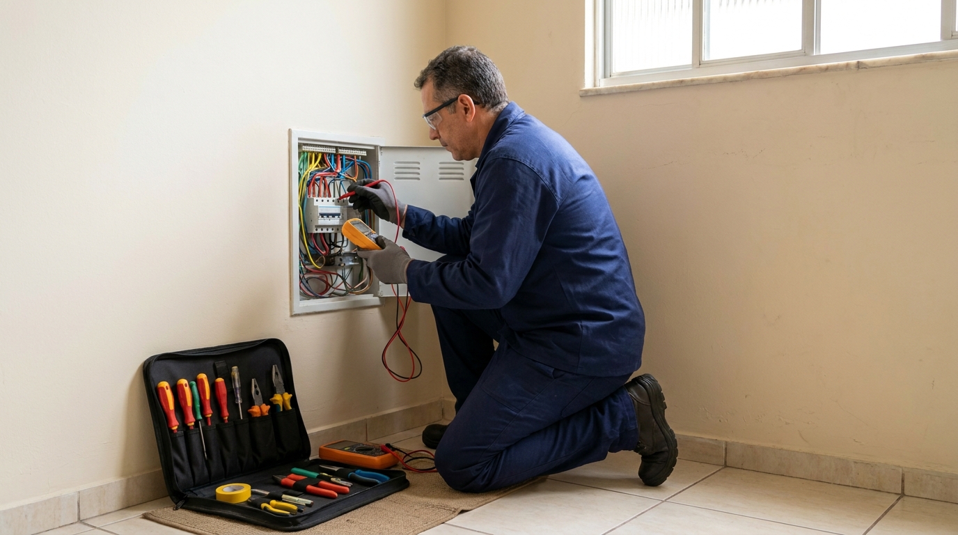 Eletricista atendendo em residência em Taubaté‑SP