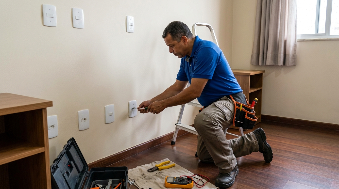 Instalacao de tomada e interruptor residencial em Taubaté‑SP
